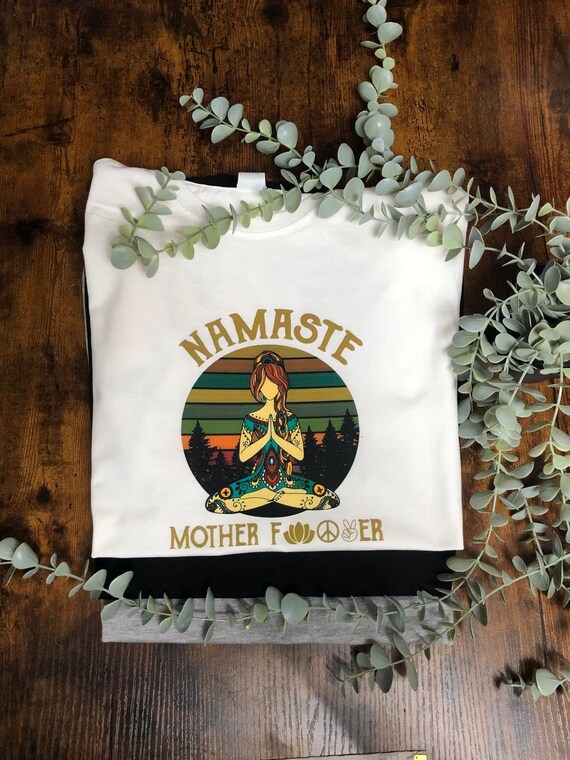 Namaste Mother F**k*r Fun Heat Transfer Print Womans T shirt Fun Novelty Any occasion Peace Signs India Buddhist Greeting With Extra Quote