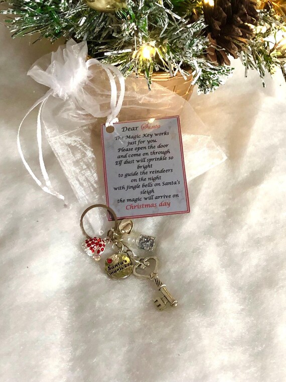 SANTA’S Magic Key Santa Hat Fairy Dust To Guide The Reindeers Gift Bag Poem Card Christmas Eve Box Jingle Bell Silver Colour Set Magical