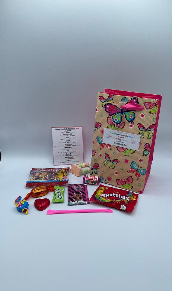 MOTHER’S Day Or Birthday MUM Sweets Gift Set With Quirky Meanings Fun Novelty Survival Kit Gift Bag Poem Card Popping Candy Watch Hearts