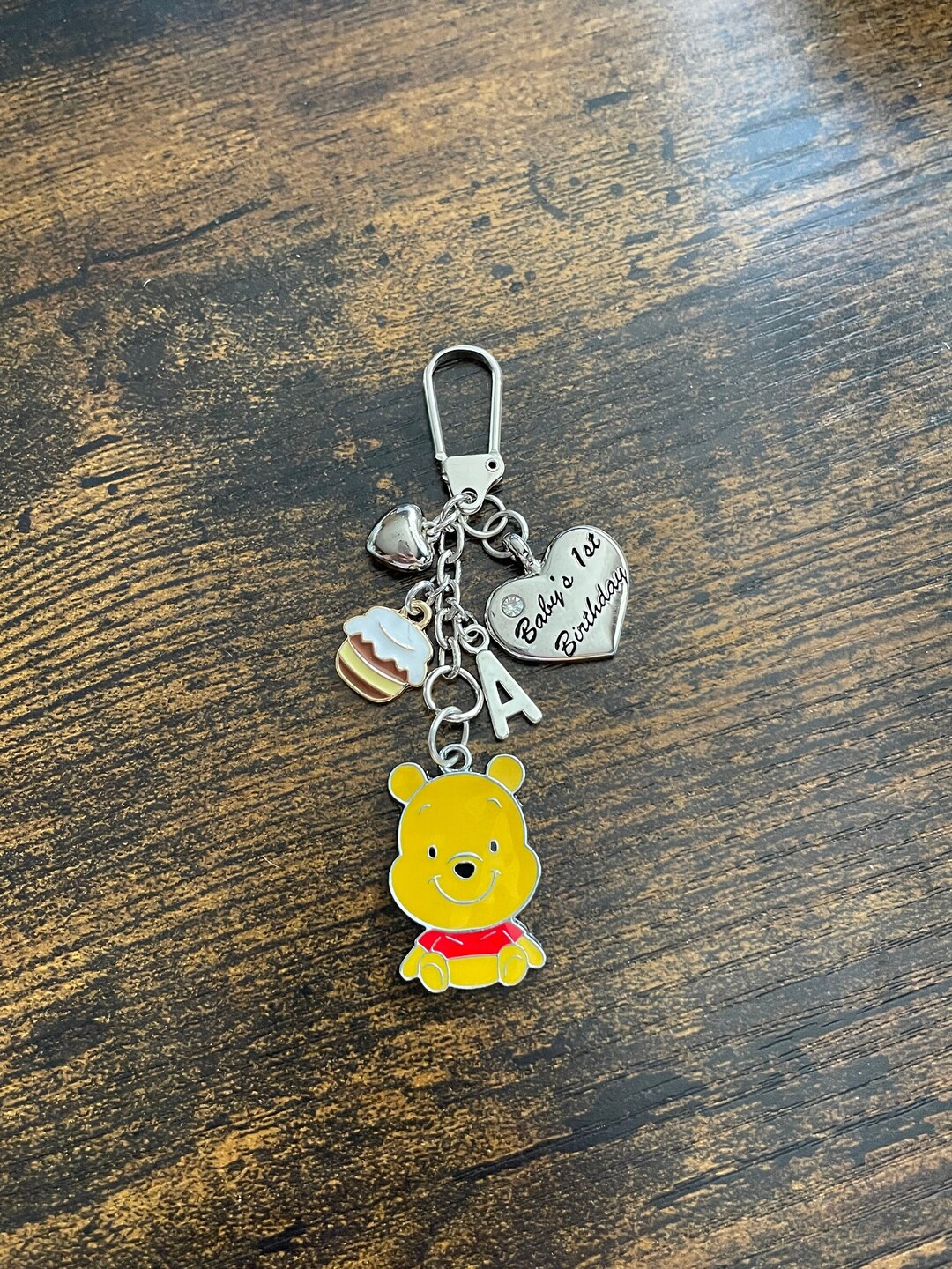 WINNIE THE POOH Babys First 1st Birthday Personalised Box and Alphabet Letter Charm Honey Pot
