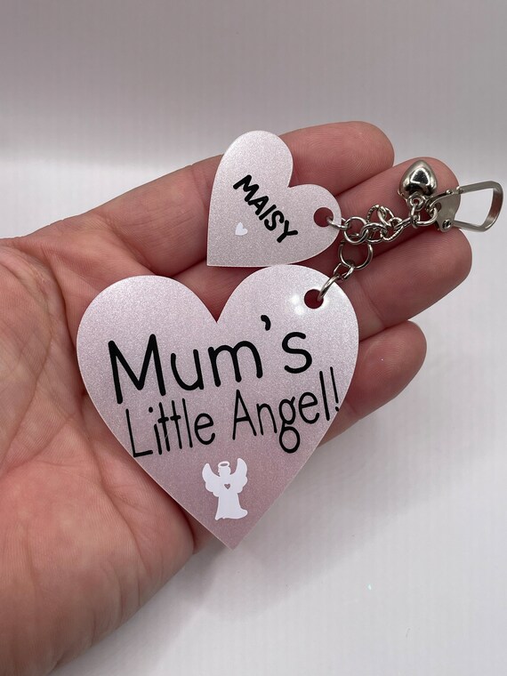 Little Angels PERSONALISED Hearts key ring or bag charm keepsake gift with child/children’s names PINK Pearl colour mum mummy nan