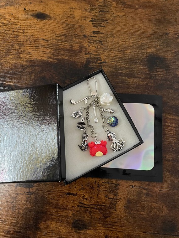 LITTLE MERMAID Disney Inspired Key Charm Gift Keepsake Boxed Crab Octopus fish Fork Shell Musical Note Shell Scales I,m A Real Mermaid