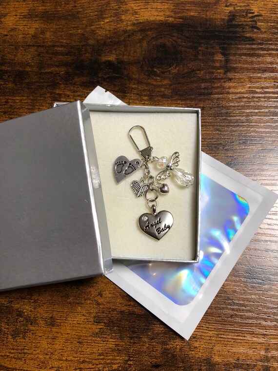 In Loving Memory Angel Baby Loss Miscarriage Keepsake Key Ring Charm Gift Boxed Angel Wing Rhinestone Cross Baby Feet Heart Charm