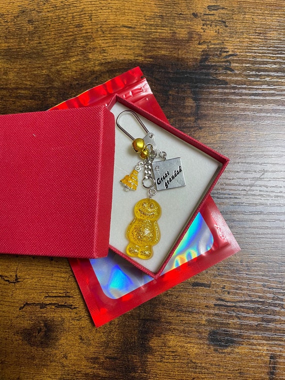 Christmas GOLD Glitter Jelly Baby Key Charm Gift Boxed Or Bag Stocking Filler Keepsake Fun Quirky Secret Santa Family Member Xmas Wishes Fab
