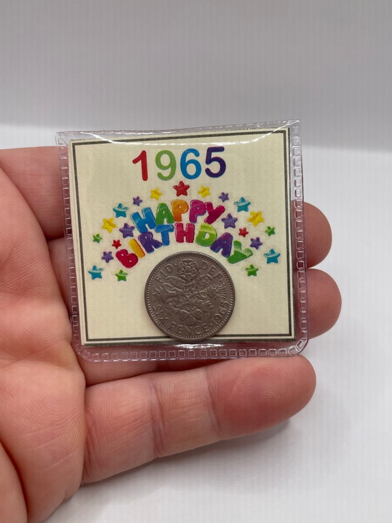 Born in the 60s lucky British sixpence coin extra gift to put inside card wallet purse flowers choice of year and comes with a organza bag