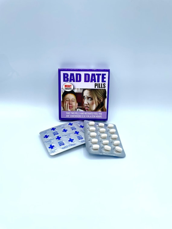 BAD DATE mint pills fun novelty quirky gift secret santa stocking filler hen party, take two mints to make you feel better Valentine gift