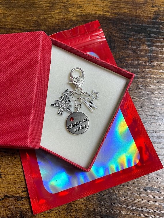 PERSONALISED Initial Letter CHRISTMAS Rhinestone Tree Wishes Large Lobster Clasp Stars Keepsake Fun Novelty Secret Santa Stocking Filler Fab