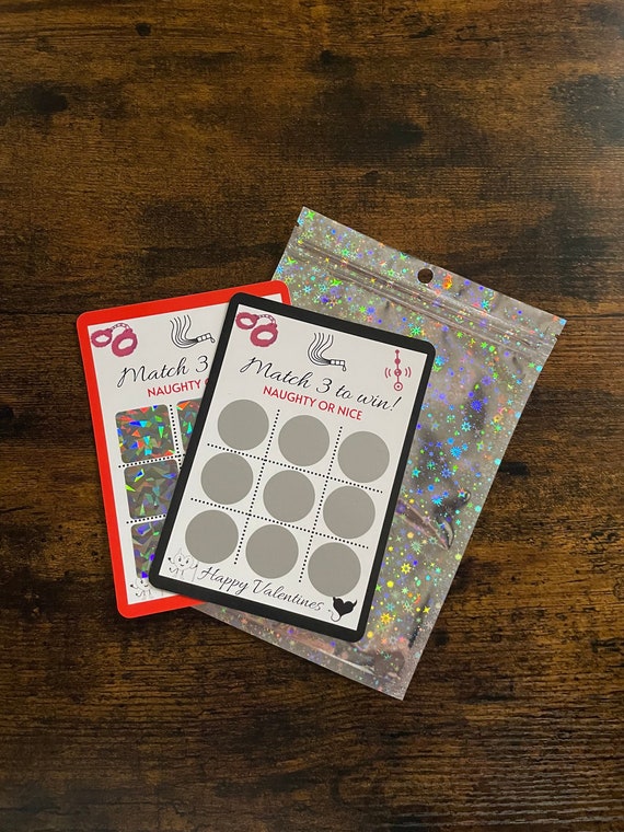 VALENTINES Day Scratch Card Play Cards Naughty or Nice Fun Match Three 3 To WIN Funny Novelty Quirky Gift Husband Wife Partner Happy Kiss