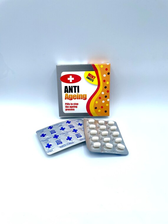 ANTI AGEING PILLS Fun Novelty Quirky Humorous Mint Sweets Gift Birthday Christmas Secret Santa Warning This Is Not A Medicine Pack Laugh
