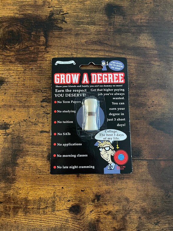 Grow a degree no studying etc, grows 600% bigger fun quirky graduation gift for anyone secret santa birthday earn a degree in three days fun