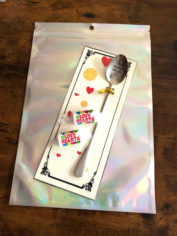 I Love Spooning With You Long Spoon Set Love Heart Sweets Carded Gift Valentine Birthday Gift Fun Novelty Quirky Gift Shimmer Bag Smile Face