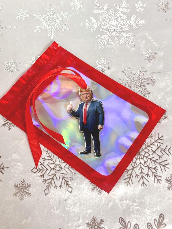 MR PRESIDENT Christmas Tree Decoration USA Fun Novelty Gift Secret Santa Stocking Filler Mr Trump Acrylic Gift Bag Thumbs Up