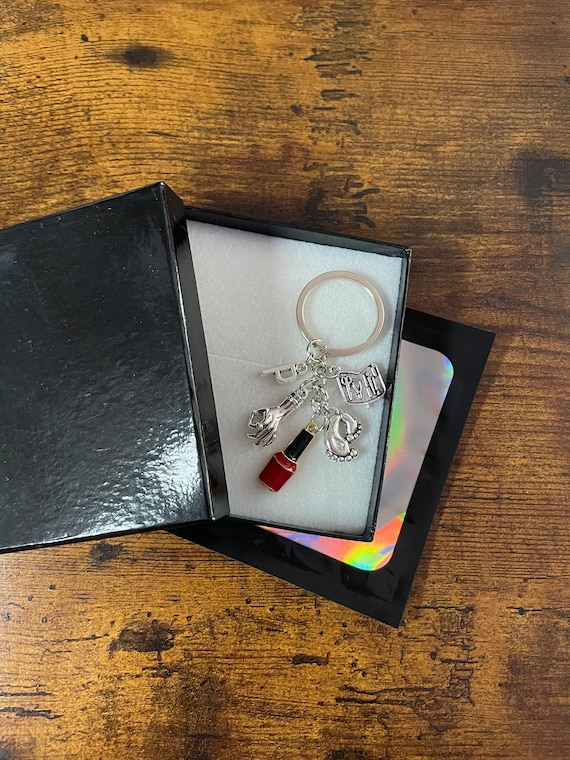 Personalised Initial Letter Nail Technician Manicurist Key Ring Charm RED Polish Toes Fingers Hands Gift Box Occupation Fun Gift Boxed Bag
