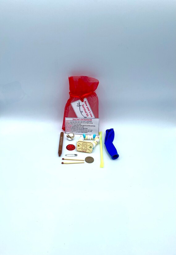 New Years Eve Novelty Survival Kit Fun Bag Secret Santa Stocking Filler poem watch bell balloon sherbet Prepare for the night on the town