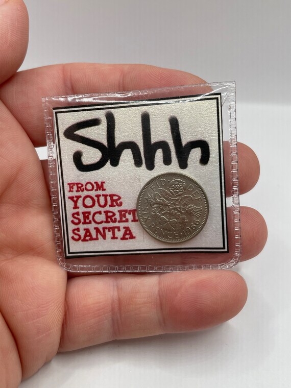 From Your Secret Santa Christmas Lucky English Sixpence Coin Elf Pic Red Green Gift Bag Put Inside Card Or A Extra Gift To Give