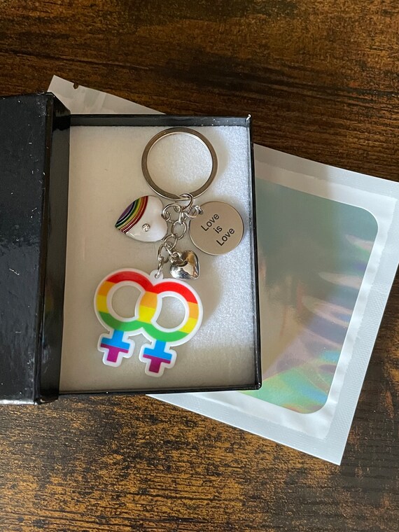 Rainbow Females Symbol LGBTQ PRIDE Key Or Bag Charm Pendant Hearts Love Is Love Keepsake Novelty Gift Set Box Or Bag Loved Ones Partner