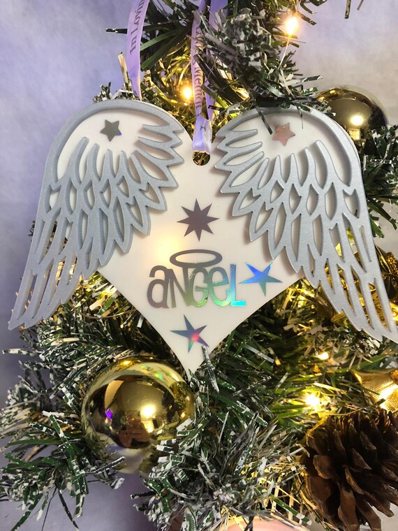 In Loving Memory ANGEl Heart tree or wall hanger decoration baby loss family member pink or blue wings beautiful precious cherish gift