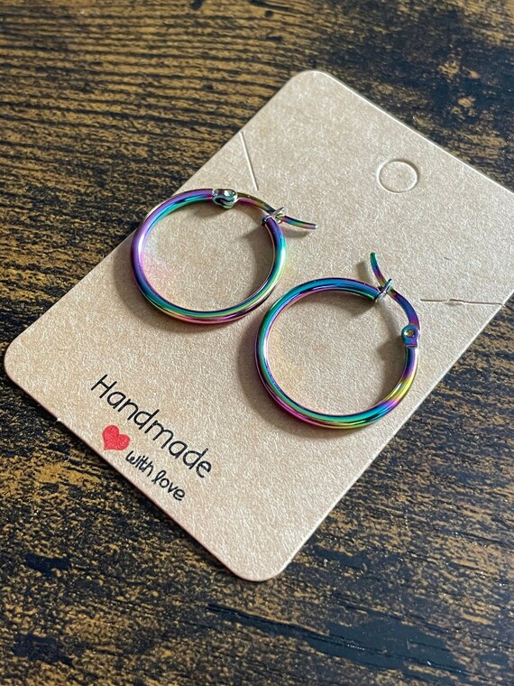 RAINBOW Style Stainless Steel Loops Pair Of Earrings Fun Novelty Gift Boxed Bag Colour Changing Present Birthday Christmas Secret Santa