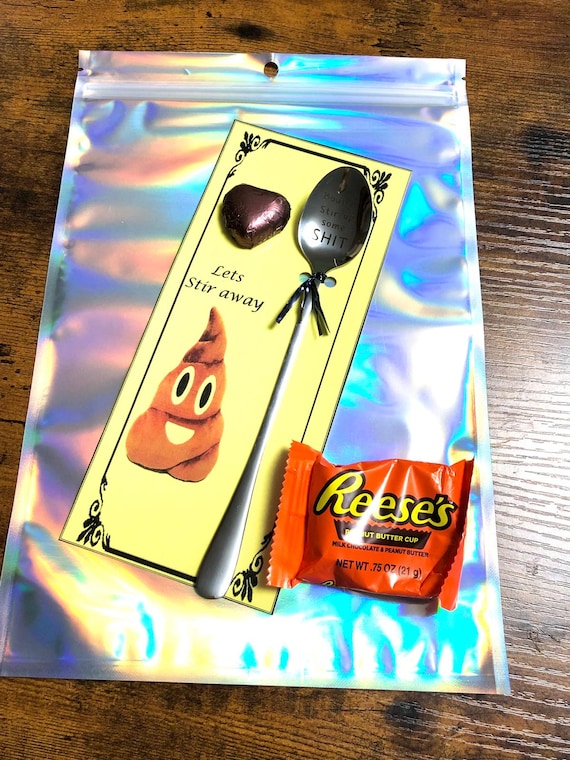 Bout To Stir Some SH*T Long Novelty Stainless Steel Spoon Chocolates Carded Shimmer Gift Bag Fun Quirky Keepsake Any Occasion Anyone