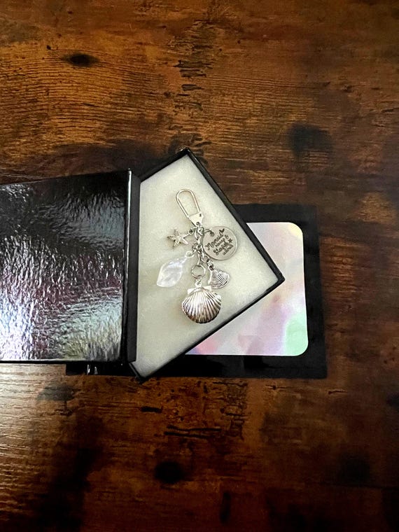 Mermaid Shell Locket Key Ring Or Bag Charm Set Pearl Sea Shells Mermaid Wishes Starfish Kisses Gift Box Bag Disney Inspired Fun Quirky Set