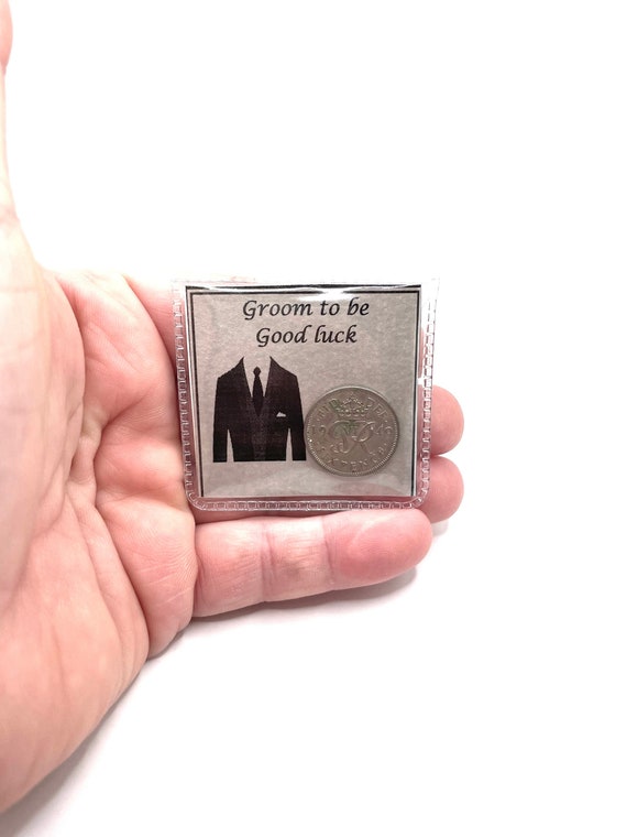 Groom to be lucky sixpence coin good luck on your wedding day keepsake gift for inside there suit marriage tuxedo picture poem gift bag