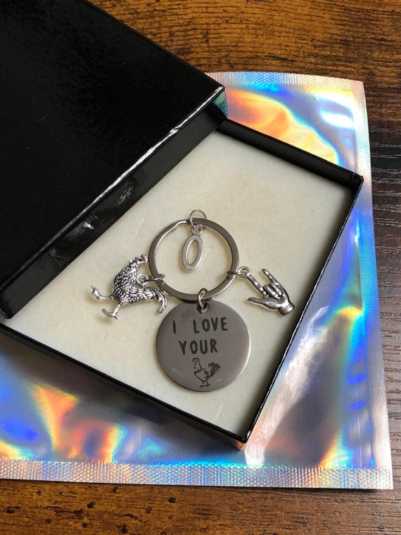 Personalised Initial Letter I Love Your C**K Cockerel Picture And Charm Hand Love Gesture Key Charm Valentines Birthday Funny Quotes Gift