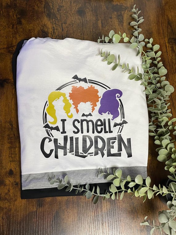 Hocus Pocus Film Inspired I SMELL CHILDREN Woman's Vinyl Printed T Shirt Halloween Witches Heads Novelty Fun Gift Set