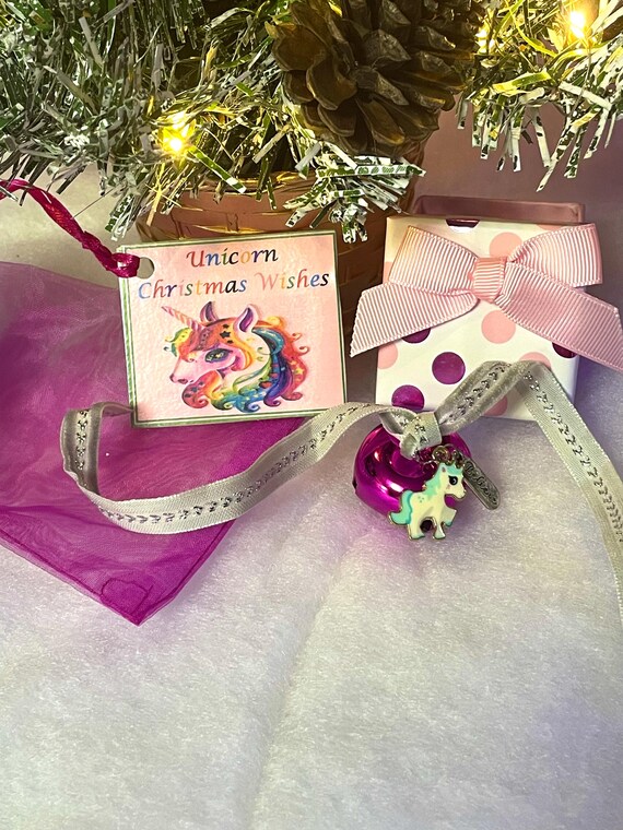 Believe Unicorn Pink Polka Dot Box Christmas Gift Organza bag Christmas Gift Keepsake Really Jingles too, Secret Santa Polar Express Style