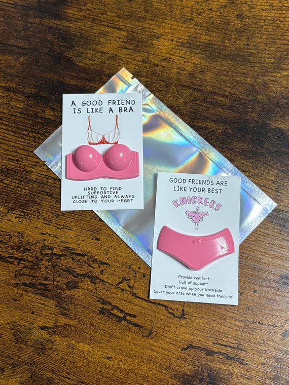 Good Friend Gift Set Bra And Knickers Resin Set On Cards With Poem Best Supportive Always There Underwear Quirky Fun Pocket Hug Style Bag