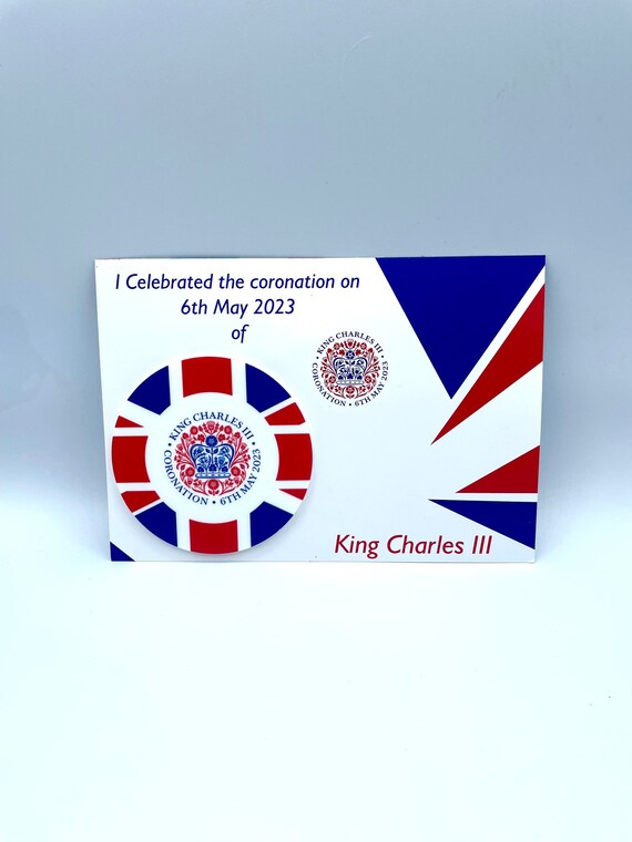 KING CHARLES 111 Drink COASTER Souvenir Circle Union Jack Flag Picture Shape Keepsake Gift Card Coronation Celebration May 2023 Keepsake Fun