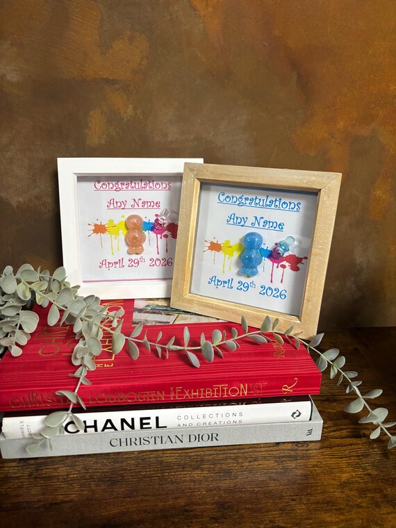 Personalised Any Name Date Etc New Born Baby Gift Boy Girl Jelly Babies Framed Art Dummy Pacifier Splats Deep Box Frames Keepsake Celebrate