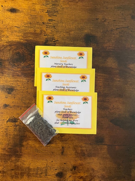 SUNFLOWER Seeds Teacher Gift Card Nursery, Assistant Plant Seeds Of Knowledge That Grow Forever Fun Novelty Plant Christmas End Of Term