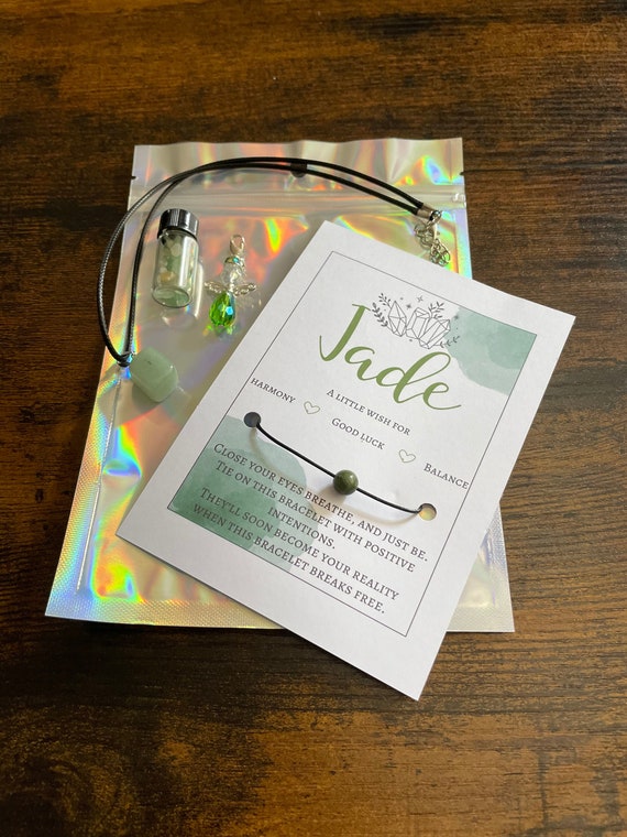 JADE A Little Wish Set For Harmony Good Luck Balance Crystals Angel Rocks Necklace Wish Bracelet Gift Bag Positivity Gift Chakra Healing Fun