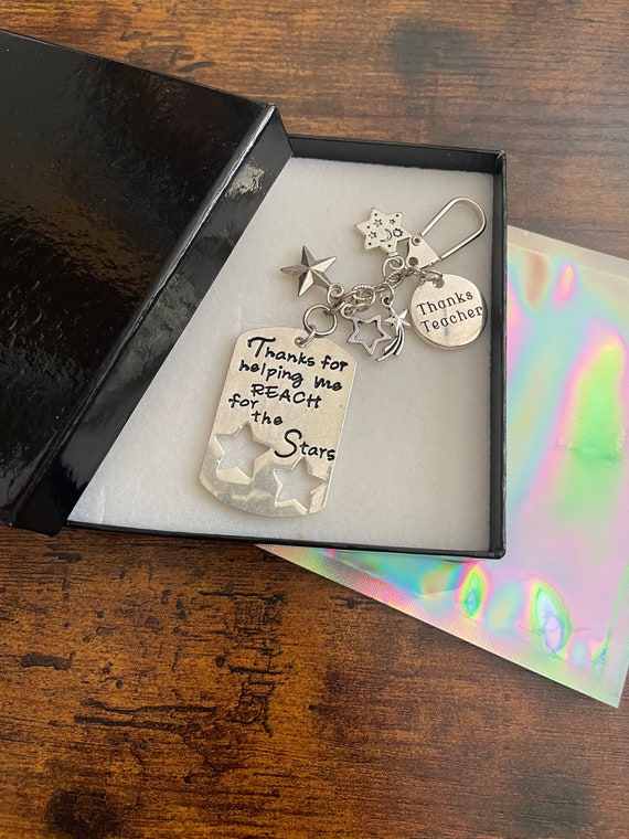Thanks for helping me reach for the stars teacher key ring or bag charm keepsake gift stars teacher assistant stars gift boxed and poem