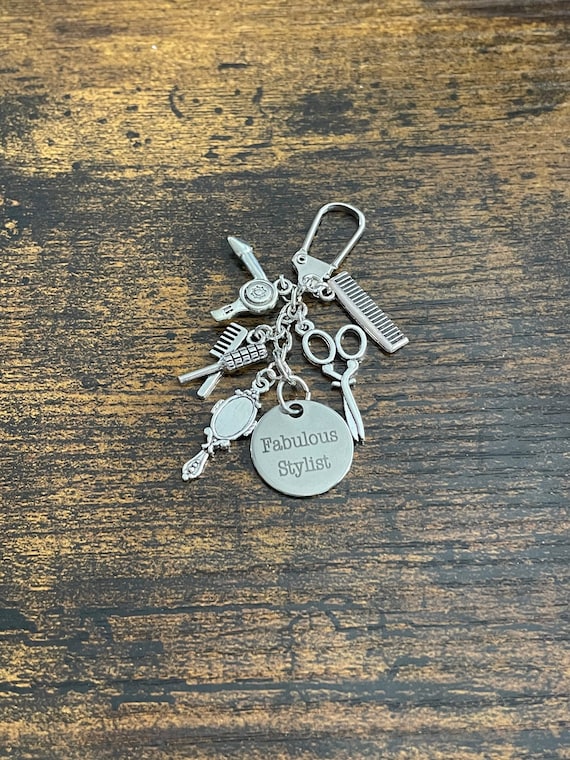 Hairdresser Key Ring Or Bag Charm Set Gift FABULOUS STYLIST Scissors Hairdryer Mirror Brush Comb Charms Gift Box Bag Thank You Quirky Fun