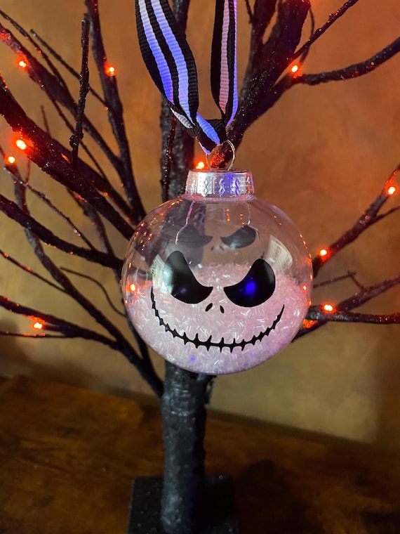 Night before christmas tree bauble decoration ornament keepsake jack face white decoration stripe 12cm bauble secret Santa gift for anyone