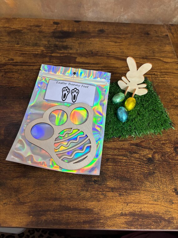 BUNNY Rabbit Feet Steps Stencil And Wooden Bunny To Paint Great To Keep Magic Shimmer Gift Bag Easter Gift Party Favour Egg Shapes