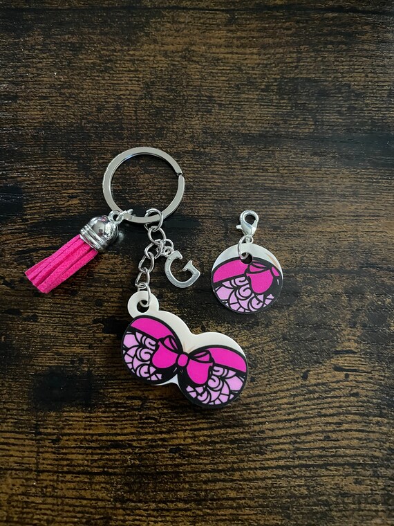 PERSONALISED Initial Bra Boobs Trolley Knockers Tokens Set Key Ring Or Bag Charm Set Tassels Fun Quirky Novelty Keepsake Laminated Card