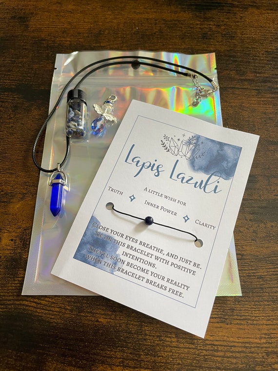 LAPIS LAZULI A Little Wish Set For Truth Inner Power Clarity Crystals Angel Rocks Necklace Wish Bracelet Gift Bag Positivity Birthday Chakra