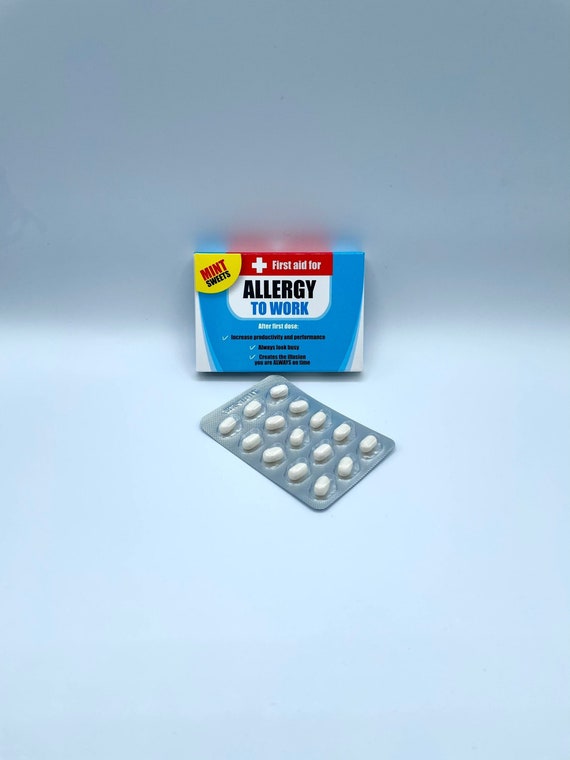 First Aid For ALLERGY TO WORK Mint Sweets Novelty Fun Quirky Humorous Gift Birthday Christmas Etc Warning This Is Not A Medicine Pack Laugh