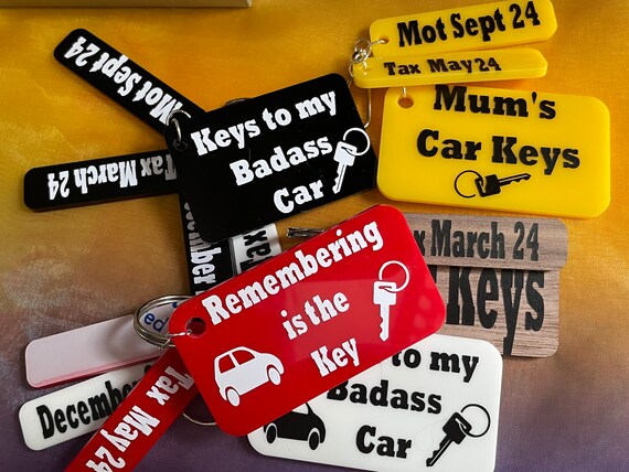 NEVER FORGET car key keyring charm sets vinyl print details… remembering your car details mot tax etc car and key charms gift boxed fun fab