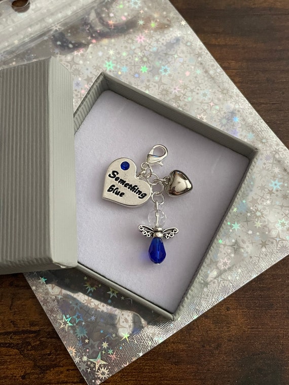 Something Blue Bride To Be Wedding Rhinestone Guardian Angel Heart Charm Keepsake Hen Party Gift Box Garter Or Bouquet Traditional Poem