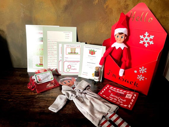I’M BACK Christmas Elf Set Personalised Letter Report Cards Elf Watch Key Magic Dust Dressing Gown Gift Box Set Adoption Card Santa Envelope
