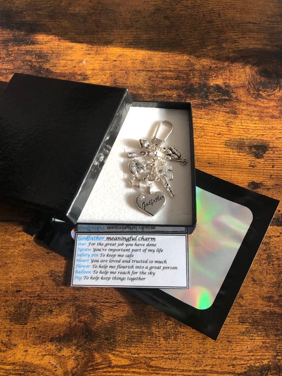 Meaningful Quotes Words And Charms Keepsake For God Mother God Father key ring Charm Gift Box Bag Star Christening Thank you Gift Godparents