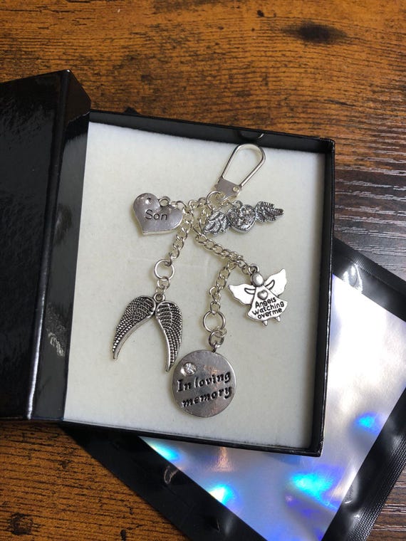 IN Loving Memory Any Family Member Rhinestone Angel Wings Angel Keepsake Key Ring Or Bag Charm Pendant Memorial Gift Box Or Gift Bag Poem