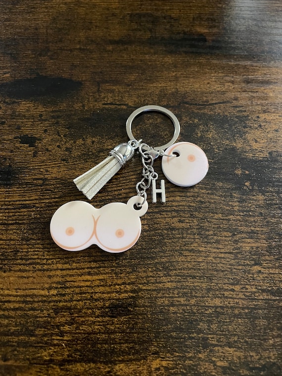 BOOBY Personalised Initial Alphabet Trolley Knockers Tokens Tassels Laminated Card Key Ring Or Bag Charm Pendant Keepsake Fun Quirky Gift