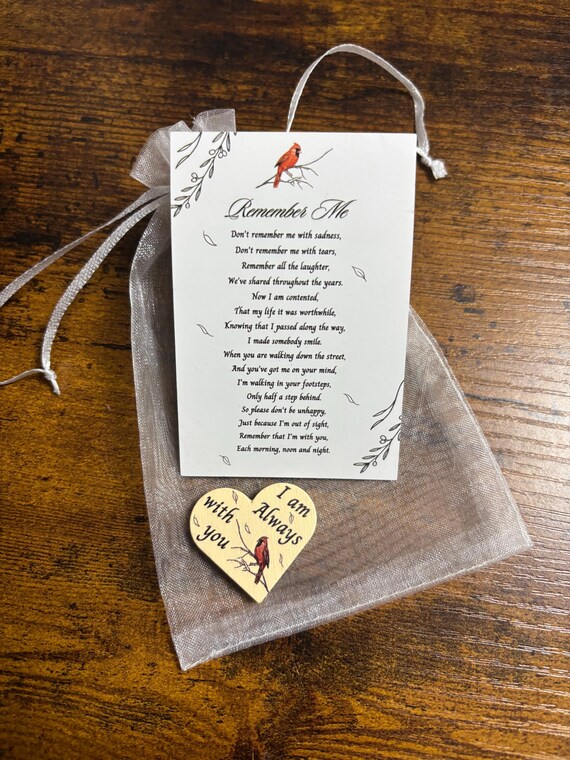 REMEMBER ME Pocket Hug Robin Heart Keepsake Poem Card Memory Of Lost Ones Gift Bag Set Family Friends Memories Wallet Purse Cute Bird Words