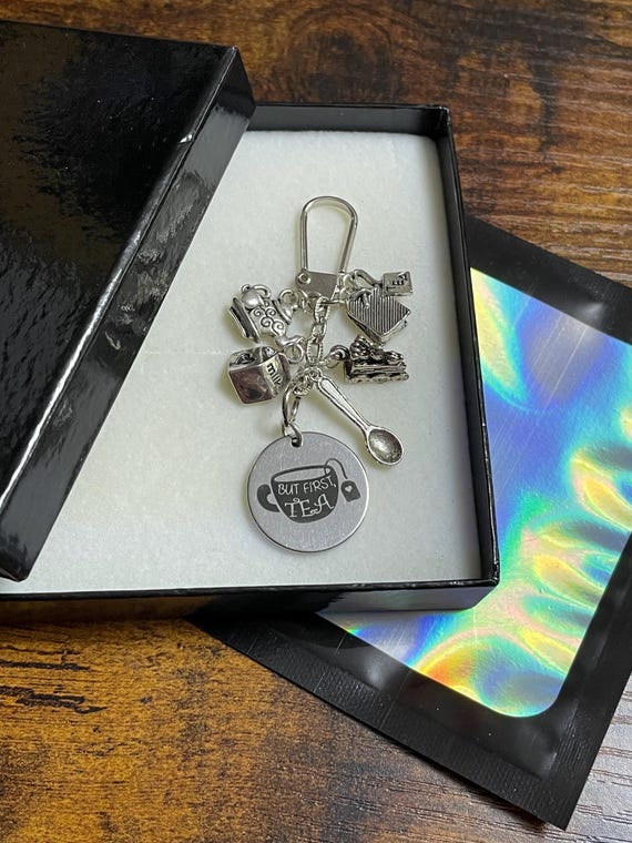 But First Tea Key Ring Bag Charm Tea Lovers The Best Cake Spoon Milk Teapot Bag Charms Fun Novelty Keepsake Gift Set Box Or Gift Bag Quirky