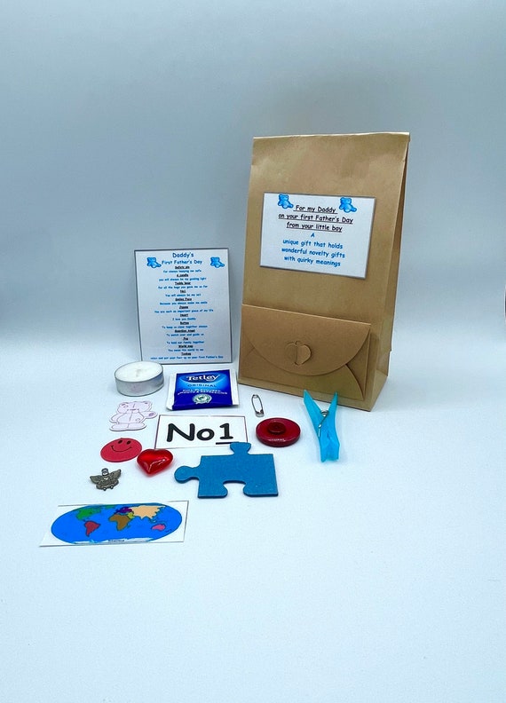 FIRST FATHERS DAY Fun Novelty Survival Gift & Personalised Card Optional Present Christening Quirky Unique Gift Sweet Paper Bag Envelope