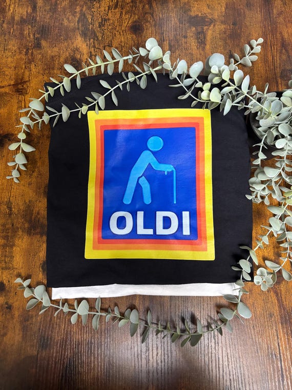 Fun OLDI Vinyl Heat Transfer UNISEX T Shirt Retirement Quirky Fun Any Colour Tops Famous Super Market Colours Keepsake Secret Santa Anyone